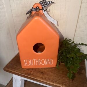 New Rae Dunn Burnt Orange  Birdhouse with Checkered Ribbon